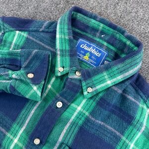 Chubbies Men's M Green Blue Plaid Flannel Button Down Shirt Outdoors Casual Camp